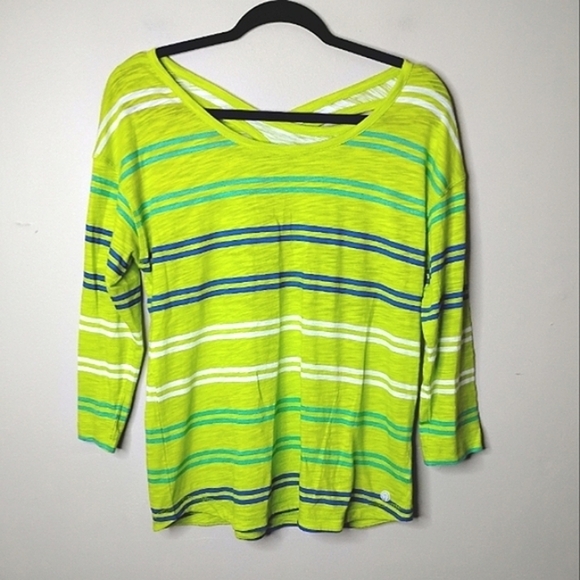 T By Talbots Kiwi Stripe Cross Back Top Womens Size S Lightweight - Picture 2 of 5